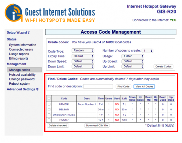 Codes management