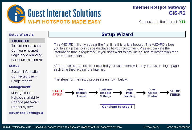 Asistente wizard para la configuración de Hotspot Wi-Fi